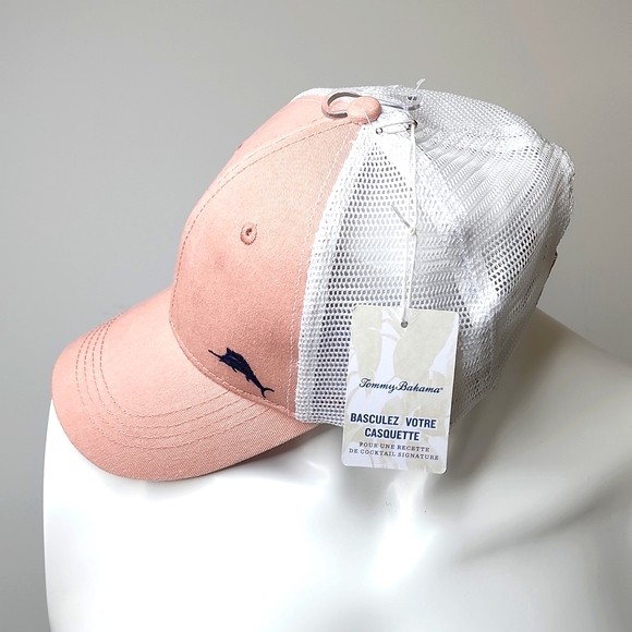 TOMMY BAHAMA CAP HAT, FRONT SALMON WITH WHITE MESH, DRINK RECIPE, LOGO ON NAVY - Picture 3 of 7